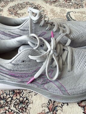 ASICS Gray Athletic Running Shoes with Pink Accents